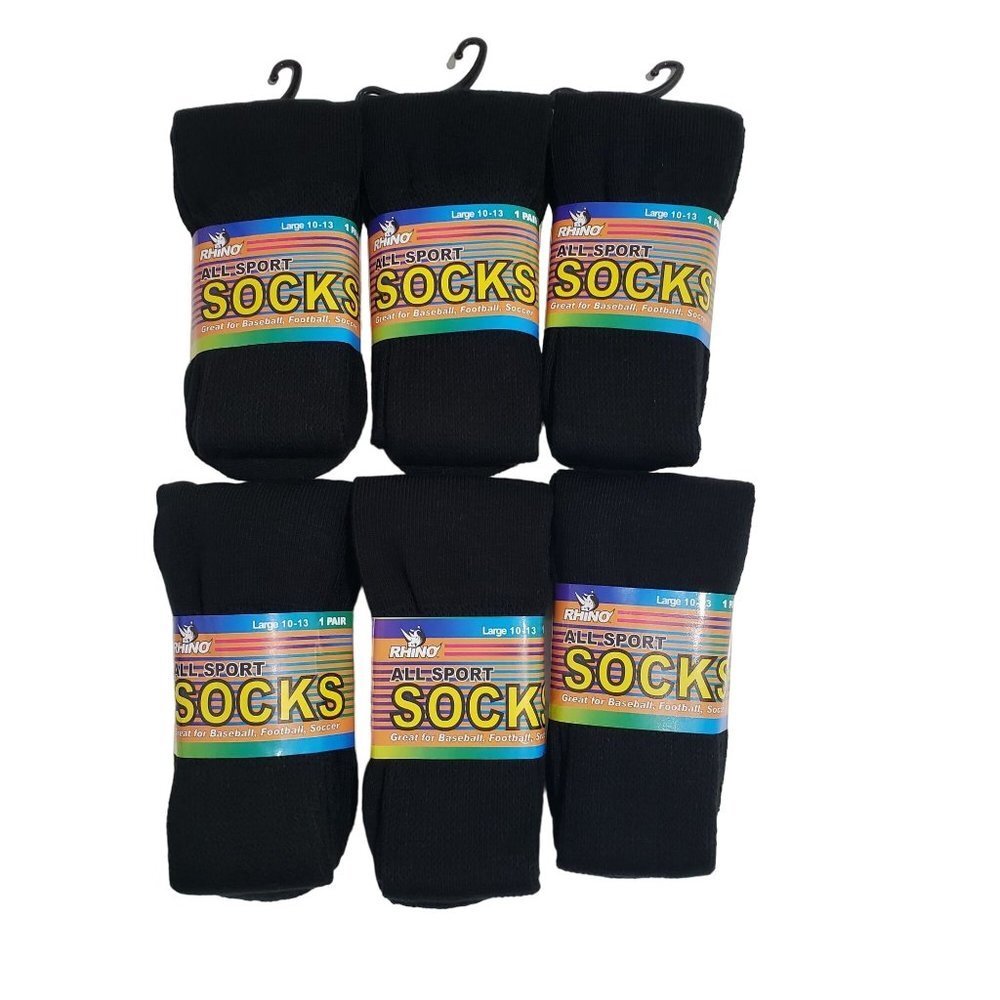 New (6 Pairs) Champion Sports Rhino All-Sport Socks in Black - Size large‎